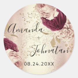 Naam Save The Date Rose Goud Bloemen Ronde Sticker