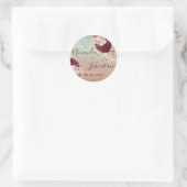 Naam Save The Date  Roze Goud  Bloemen Blauw Ronde Sticker (Tas)
