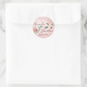 Naam Save The Date Roze Rozen Druppels Mint Glitte Ronde Sticker (Tas)