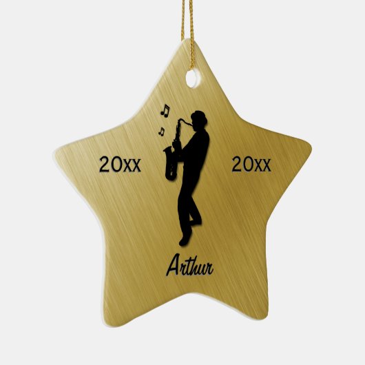 Naam Saxophone Player Gold / Datum Keramisch Ornament (Rechts)