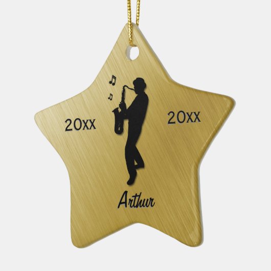 Naam Saxophone Player Gold / Datum Keramisch Ornament (Links)