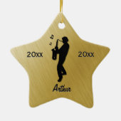Naam Saxophone Player Gold / Datum Keramisch Ornament (Achterkant)