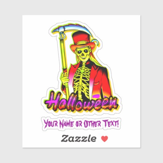 Naam Scary Red Yellow Grim Reaper Halloween toevoe Sticker (Vel)