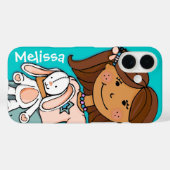 Naam schattig meisje aqua perzik donker haar speel Case-Mate iPhone case (Achterkant (horizontaal))
