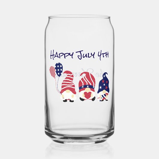 Naam, Schattige 4 juli Gnomes & Balloons Blikvorm Glas (Voorkant)
