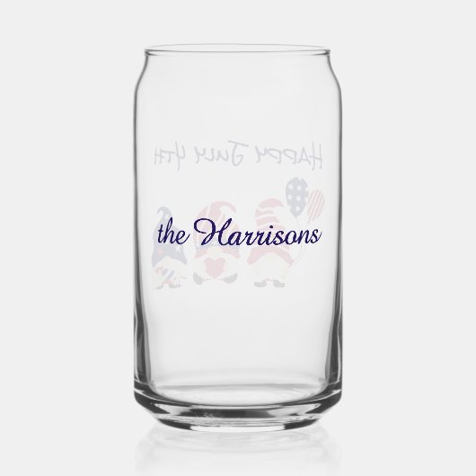Naam, Schattige 4 juli Gnomes & Balloons Blikvorm Glas (Achterkant)