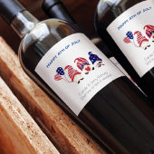 Naam, Schattige Funny Gnomes 4th of July Rood Wit  Wijn Etiket