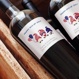 Naam, Schattige Funny Gnomes 4th of July Rood Wit  Wijn Etiket