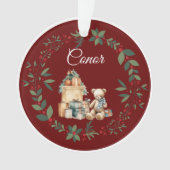 Naam Schattige Teddy Kerstboom Bourgondië Ornament (voorkant)