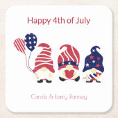 Naam, Schattigee Gnomen 4th of July Square Paper O Kartonnen Onderzetters (Voorkant)