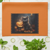 Naam, Schattigee Halloween Kitten, Jack o Lantern Theedoek (Gevouwen)