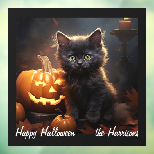 Naam, Schattigee kitten, pompoen, Happy Halloween  Raamsticker (Vel 3)
