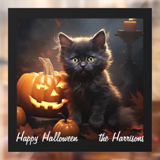 Naam, Schattigee kitten, pompoen, Happy Halloween Raamsticker (Vel 2)