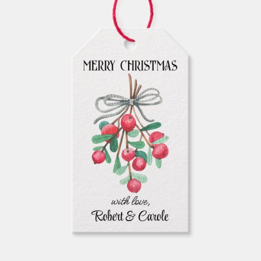 Naam, Schattigee Mistletoe Vrolijk Kerstcadeau Lab Cadeaulabel (Voorkant)