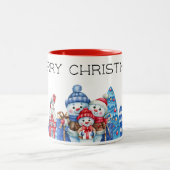 Naam, Schattigee Sneeuwman Familie Vrolijk Kerstfe Tweekleurige Koffiemok (Center)