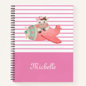 Naam & Schattigee Waterverf Koe in Vliegtuig, Whim Notitieboek (Voorkant)