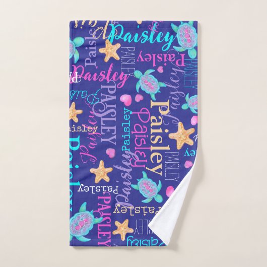 Naam schildpad seastar patroon roze blauw aqua kor bad handdoek (Handdoek)
