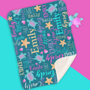 Naam schildpad seastar patroon roze paarse koraal sherpa deken