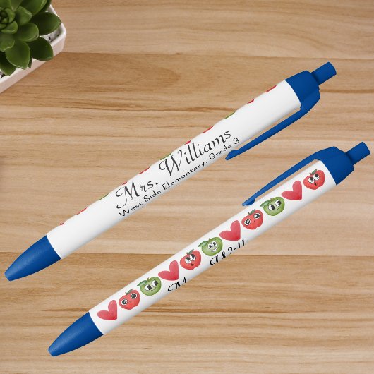 Naam School, Red Apple Custom Teacher Waardering Blauwe Inkt Pen