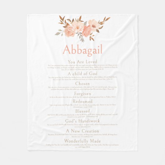 Naam Schrift Christelijke Identiteit Bijbel Floral Fleece Deken (Voorkant)