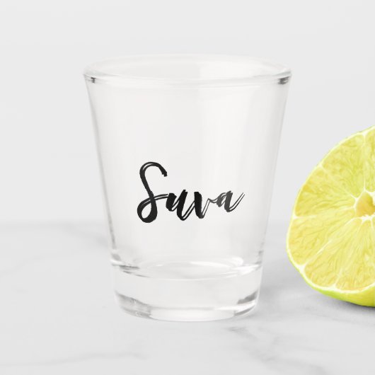 Naam Schrift Oudroze Streep Shot Glas (Voorkant)