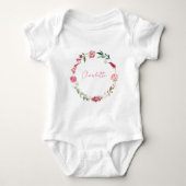 Naam Script Baby Girl Watercolor Bloem Roze Romper (Voorkant)