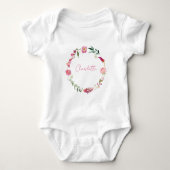 Naam Script Baby Meisje Aquarel Bloem Roze Romper (Voorkant)