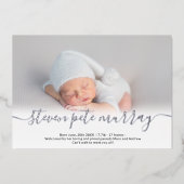 Naam script foto baby geboorte aankondiging zilver (Voorkant)