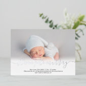 Naam script foto baby geboorte aankondiging zilver (Staand Voorkant)