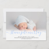 Naam script: foto blauwe jongen baby geboorte aankondiging (Voorkant)