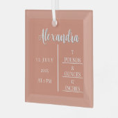 Naam Script & Geboortestatistieken Baby Keepsake Glas Ornament (Voorkant links)