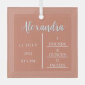 Naam Script & Geboortestatistieken Baby Keepsake Glas Ornament (Voorkant)