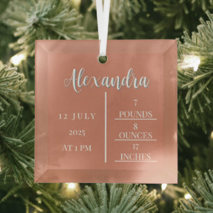 Naam Script & Geboortestatistieken Baby Keepsake Glas Ornament