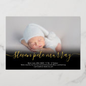 Naam script goudfoto baby geboorteaankondiging folie uitnodiging (Voorkant)