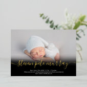 Naam script goudfoto baby geboorteaankondiging folie uitnodiging (Staand Voorkant)
