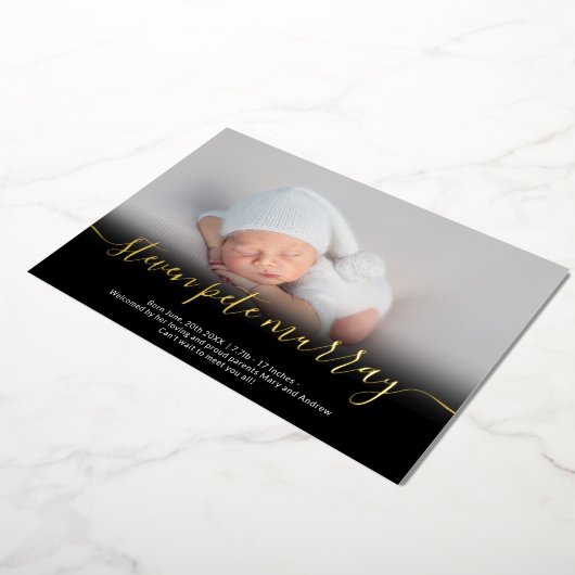 Naam script goudfoto baby geboorteaankondiging folie uitnodiging (Gedraaid)