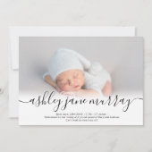 Naam script hartfoto zwarte neutrale baby geboorte aankondiging (Voorkant)