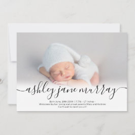 Naam script hartfoto zwarte neutrale baby geboorte aankondiging