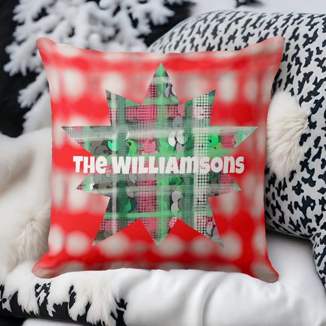 Naam script hemelse ster geplakt rood groen wit kussen (Creator heeft geüpload)