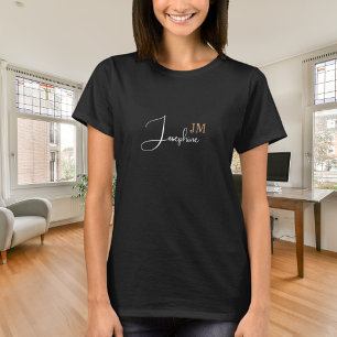 Naam script monogram initialen zwart goud t-shirt