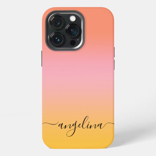 Naam Script Tekst Monogram Gradiënt Ombre Oranje iPhone Hoesje (Achterkant)