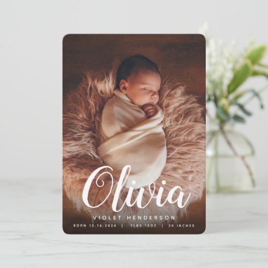 Naam script | Verticale fotogeboorte Aankondiging (Staand voorkant)