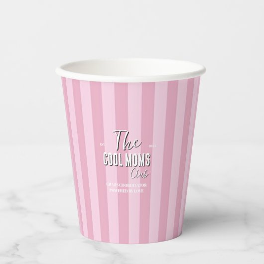 Naam Script Vintage Roze Streep Papieren Bekers (Voorkant)