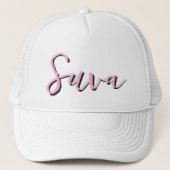 Naam Script Vintage Roze Streep Trucker Pet (Voorkant)