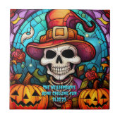 Naam Sentiment Jaar Spooky Skelet Halloween Tegeltje (Voorkant)