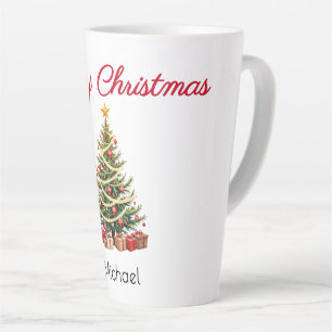 Naam, Sierlijke Versierde Boom, Prettig Kerstfeest Latte Mok