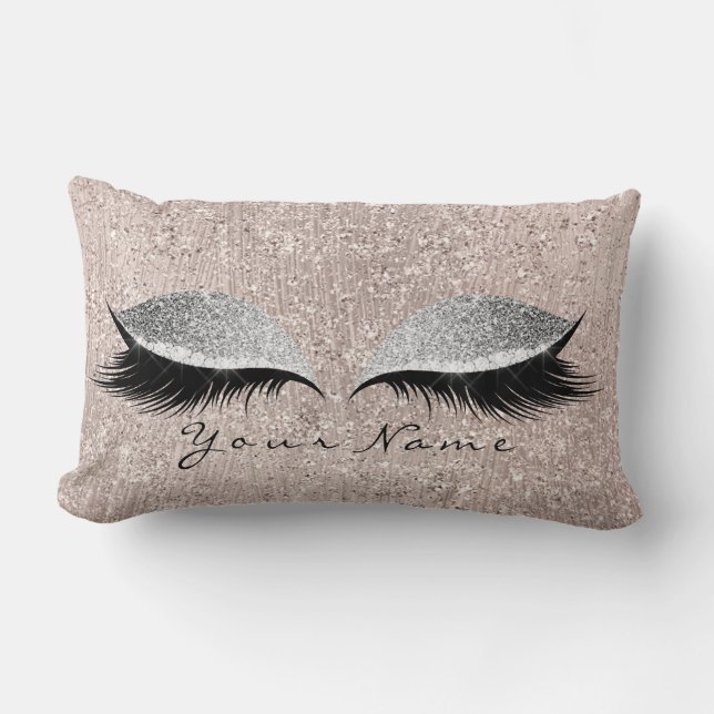 Naam Silver Glitter Black Eyes Ivory Makeup Lashes Kussen (Voorkant)