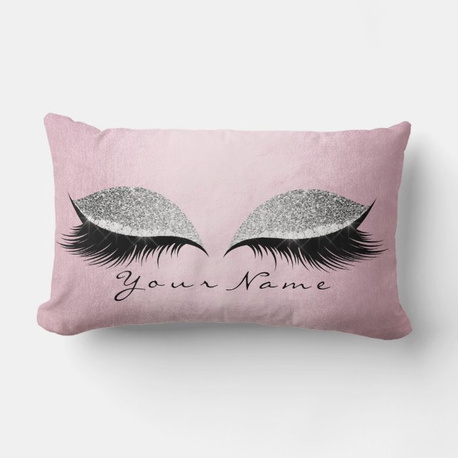 Naam Silver Glitter Black Eyes Pink Makeup Lashes Kussen (Voorkant)