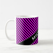 Naam + Simple Fuchsia & Black Stripes Pattern-Mok Koffiemok (Links)