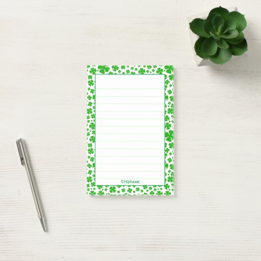 Naam: Sint Patrick's Green Random Shamrock Pattern Post-it® Notes (Kantoor)